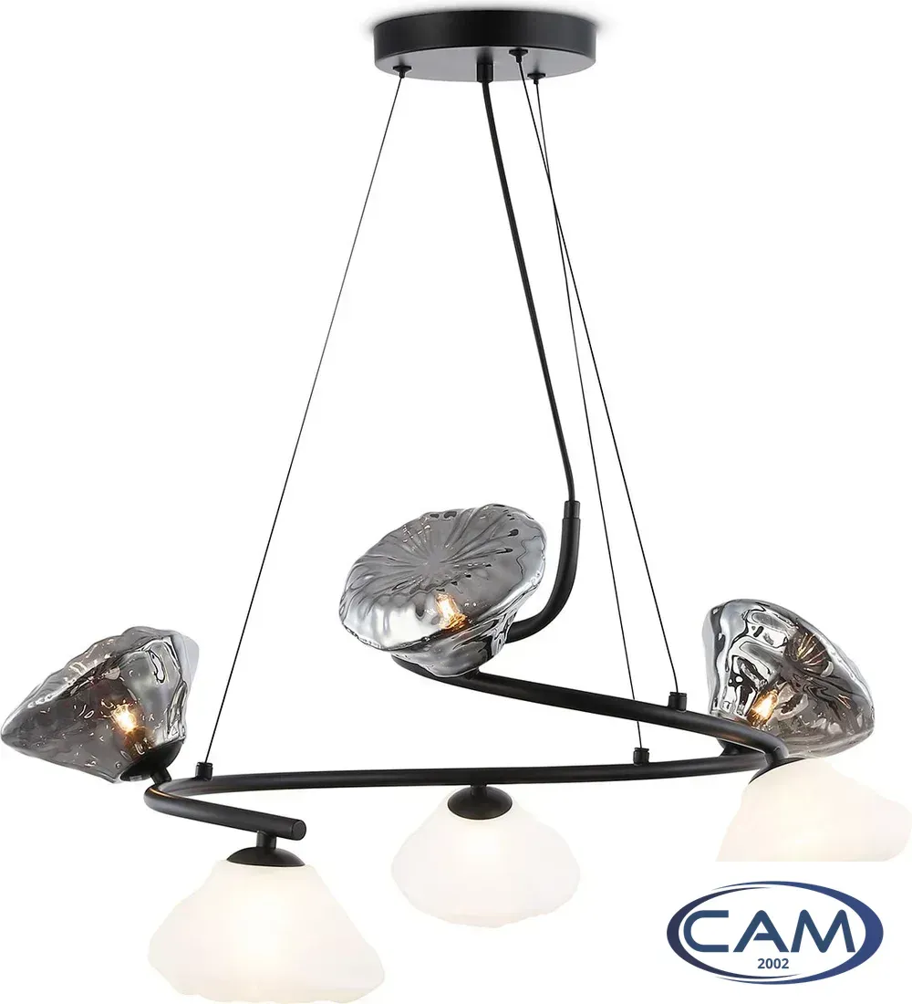 Подвесная люстра Ambrella light LH15003/6 BK/FR/SM (черный/белый матовый/дымчатый)