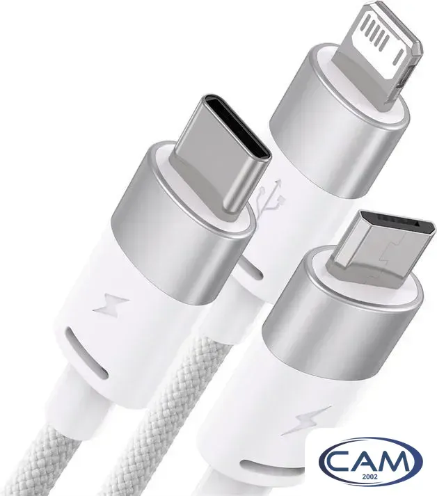 Кабель Baseus One-For-Three Fast Charging Data Cable 3.5A USB Type-A - USB Type-C/microUSB/Lightning (1.2 м, белый)