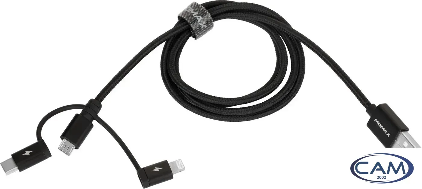 Кабель Momax DX1D OneLink 3-in-1 USB Type-A - Lightning/microUSB/USB Type-C (1 м, черный)