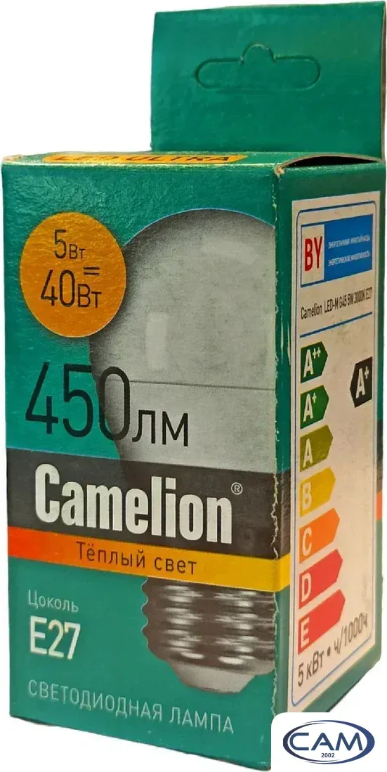 Светодиодная лампочка Camelion Е27 5Вт 3000K G45 15059