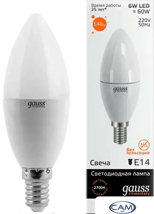 Светодиодная лампочка Gauss Elementary E14 6Вт 2700К [33116]
