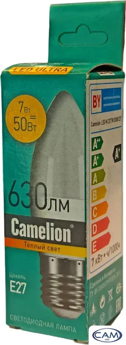 Светодиодная лампочка Camelion Е27 7Вт 3000K С37 15055