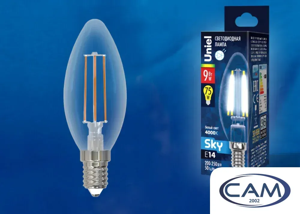Светодиодная лампочка Uniel LED-C35-9W/4000K/E14/CL PLS02WH UL-00005161
