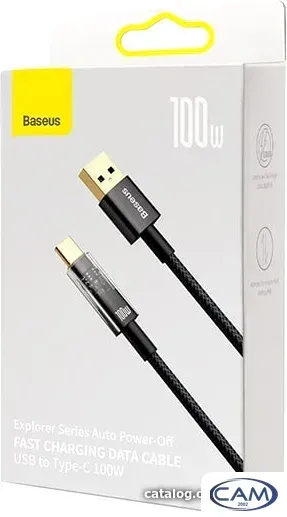 Кабель Baseus Explorer Series Auto Power-Off Fast Charging USB Type-A -USB Type-C (2 м, черный)