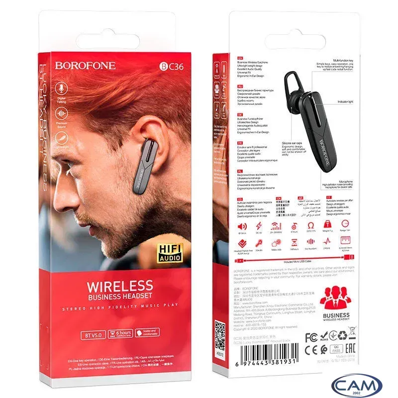 Bluetooth гарнитура Borofone BC36 (черный)