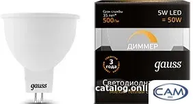Светодиодная лампочка Gauss GU5.3 5Вт 3000 K (диммируемая) 101505105-D