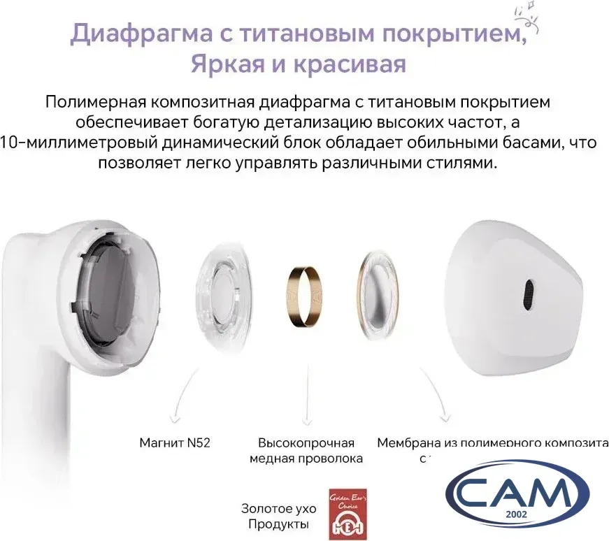 Наушники HONOR Earbuds X6 (сиреневый, международная версия)