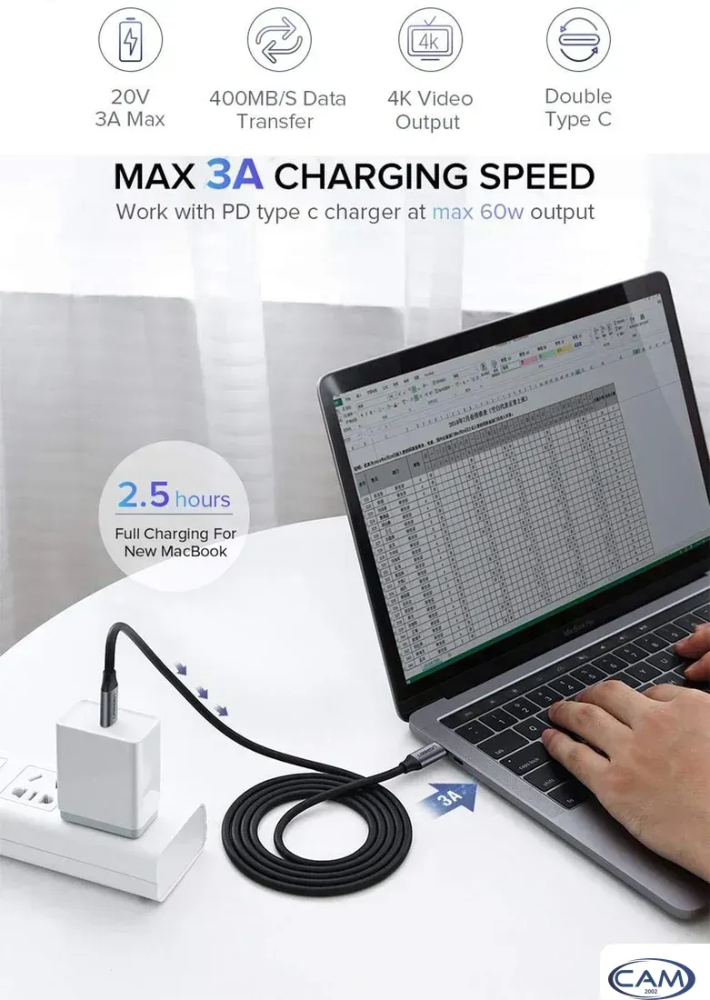 Кабель Ugreen US161 50751 USB Type-C - USB Type-C (1.5 м, черный/серый)